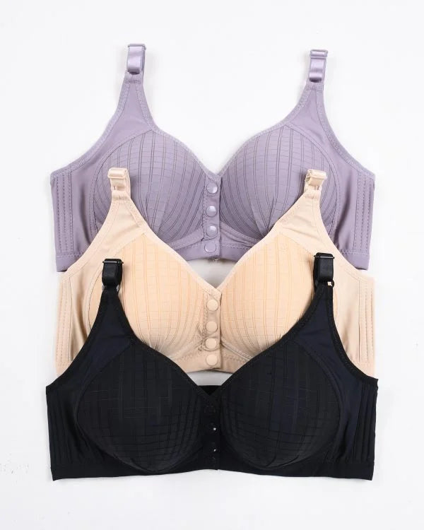 Ultra-Comfort Padded Button Bra Pack of 3