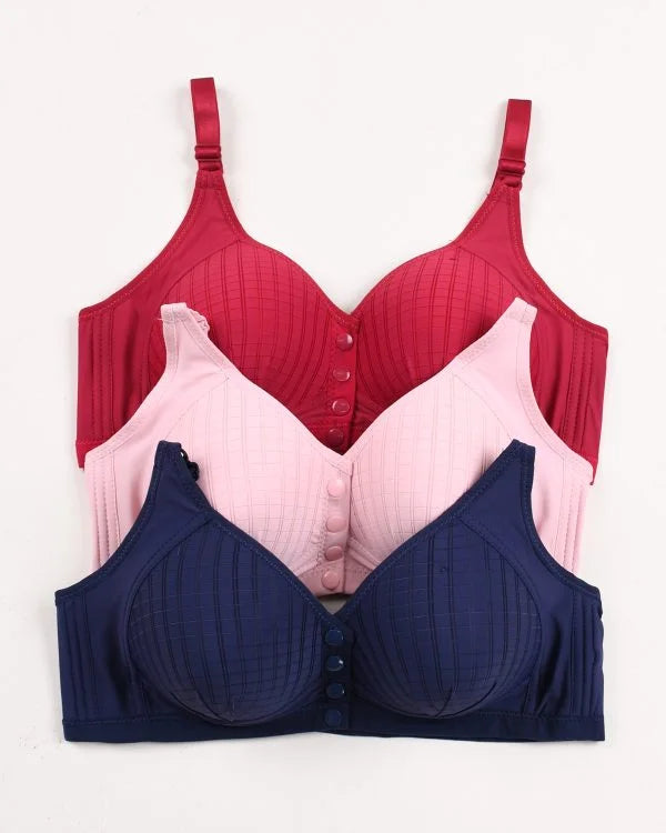 Ultra-Comfort Padded Button Bra Pack of 3
